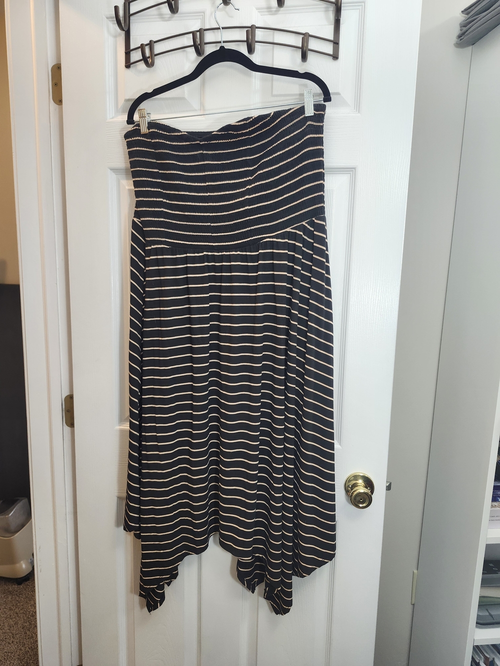 Torrid Black and Cream Striped Handkerchief Hem Strapless Skirt, Torrid 3 = 3X